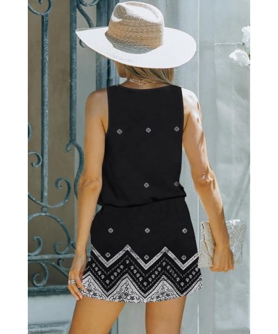 Womens Summer Causal Loose Sleeveless Crew Neck Drawstring Waist Mini Short Dress with Pockets T Black $14.33 Dresses