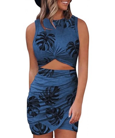 Women 2023 Summer Sleeveless Tank Dresses Crew Neck Slim Fit Short Casual Ruched Bodycon Party Club Mini Dress A2a-blue $7.96...