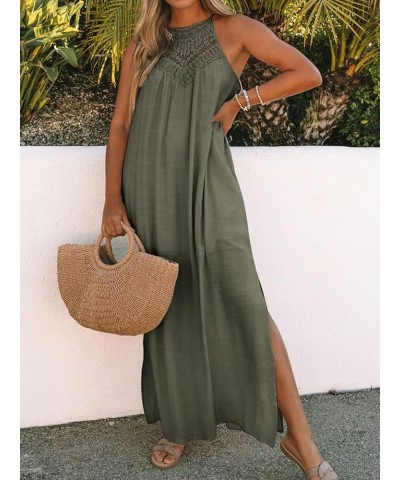 Sleeveless Long Dress for Women Boho Halter Maxi Dresses Casual Loose Sundress Split Cover Up Gown with Pockets Olive $24.98 ...