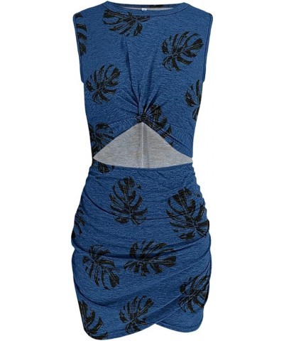 Women 2023 Summer Sleeveless Tank Dresses Crew Neck Slim Fit Short Casual Ruched Bodycon Party Club Mini Dress A2a-blue $7.96...