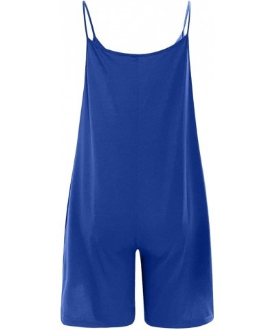 spaghetti strap wide leg jumpsuits for women loose sleeveless overalls summer romper comfy jumpsuit with pockets C1*blue - Sh...