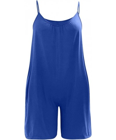 spaghetti strap wide leg jumpsuits for women loose sleeveless overalls summer romper comfy jumpsuit with pockets C1*blue - Sh...