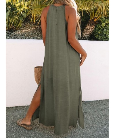 Sleeveless Long Dress for Women Boho Halter Maxi Dresses Casual Loose Sundress Split Cover Up Gown with Pockets Olive $24.98 ...