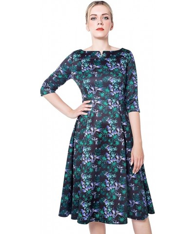 Women's Fit Flare Tea Midi Dress for Office Business Work Floral $22.45 Dresses