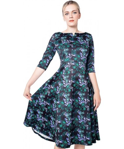 Women's Fit Flare Tea Midi Dress for Office Business Work Floral $22.45 Dresses