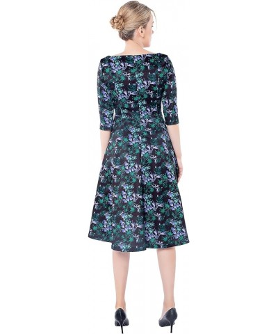 Women's Fit Flare Tea Midi Dress for Office Business Work Floral $22.45 Dresses