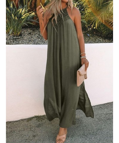 Sleeveless Long Dress for Women Boho Halter Maxi Dresses Casual Loose Sundress Split Cover Up Gown with Pockets Olive $24.98 ...