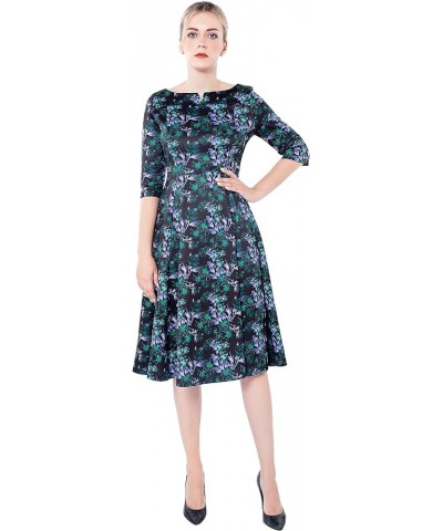 Women's Fit Flare Tea Midi Dress for Office Business Work Floral $22.45 Dresses