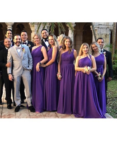 Women’s One Shoulder Chiffon Bridesmaid Dresses 2023 Long A-Line Simple Formal Wedding Dress for Guest Dark Purple $39.21 Dre...