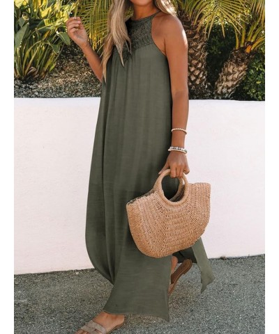 Sleeveless Long Dress for Women Boho Halter Maxi Dresses Casual Loose Sundress Split Cover Up Gown with Pockets Olive $24.98 ...