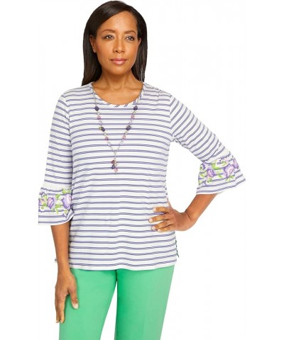 Women's Striped Bell Sleeve Top with Necklace X-Large Purple $23.82 Tops