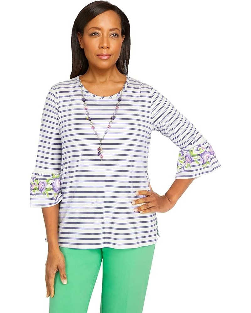 Women's Striped Bell Sleeve Top with Necklace X-Large Purple $23.82 Tops