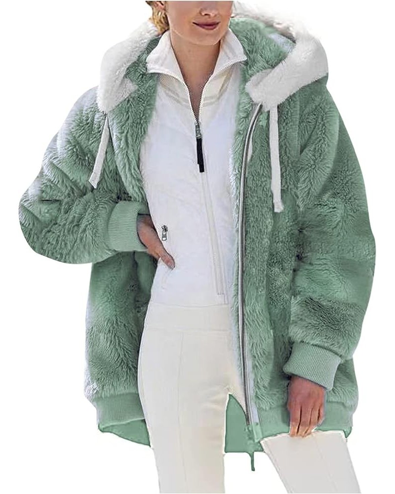 Womens Fuzzy Fleece Jacket Fuzzy Sherpa Coat Hooded Color Block Fall Winter Warm Outwear Hoodies F Green $5.62 Jackets