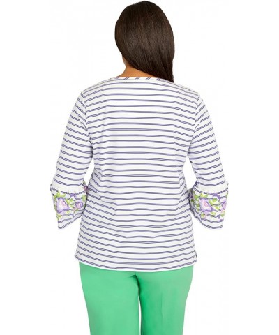 Women's Striped Bell Sleeve Top with Necklace X-Large Purple $23.82 Tops