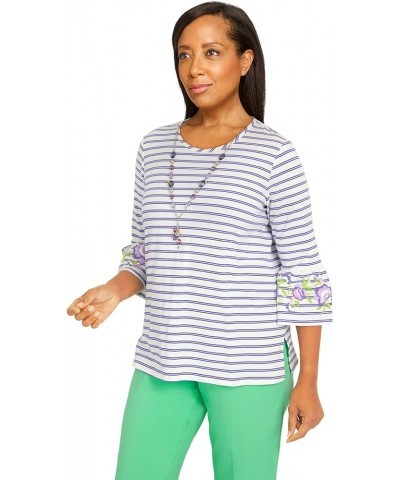 Women's Striped Bell Sleeve Top with Necklace X-Large Purple $23.82 Tops