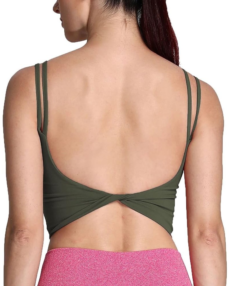 Women's Workout Sports Bras Fitness Padded Backless Yoga Crop Tank Top Twist Back Cami Olive Green $17.27 Lingerie