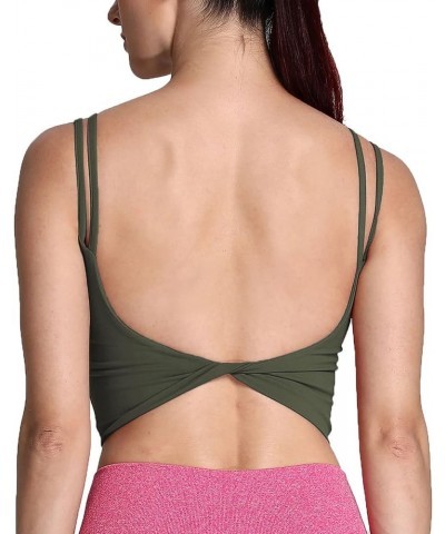 Women's Workout Sports Bras Fitness Padded Backless Yoga Crop Tank Top Twist Back Cami Olive Green $17.27 Lingerie