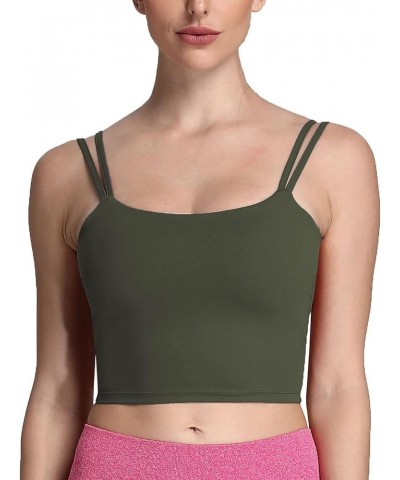 Women's Workout Sports Bras Fitness Padded Backless Yoga Crop Tank Top Twist Back Cami Olive Green $17.27 Lingerie