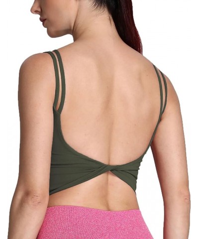 Women's Workout Sports Bras Fitness Padded Backless Yoga Crop Tank Top Twist Back Cami Olive Green $17.27 Lingerie