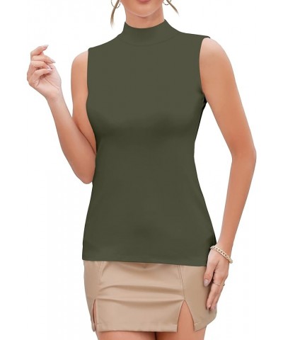 Women Mock Neck Turtleneck Sleeveless Long Sleeve Top Clothing Sleeveless Army Green $9.24 Underwear