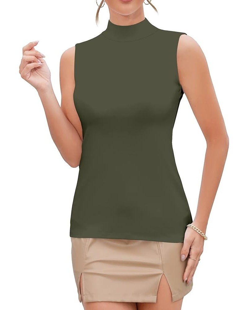 Women Mock Neck Turtleneck Sleeveless Long Sleeve Top Clothing Sleeveless Army Green $9.24 Underwear