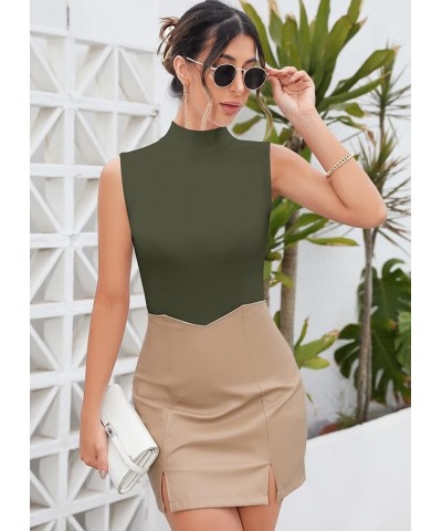 Women Mock Neck Turtleneck Sleeveless Long Sleeve Top Clothing Sleeveless Army Green $9.24 Underwear