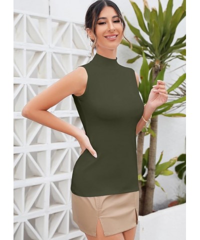 Women Mock Neck Turtleneck Sleeveless Long Sleeve Top Clothing Sleeveless Army Green $9.24 Underwear