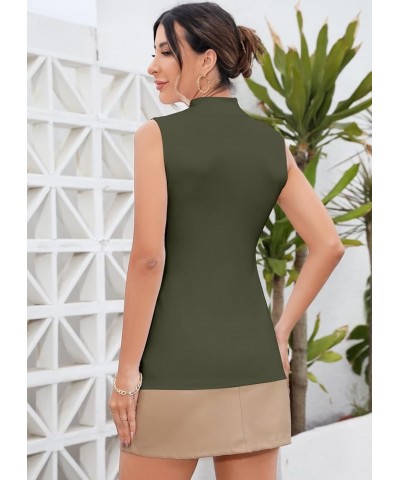 Women Mock Neck Turtleneck Sleeveless Long Sleeve Top Clothing Sleeveless Army Green $9.24 Underwear