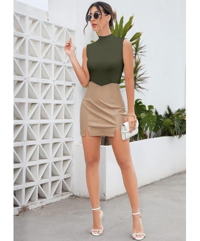 Women Mock Neck Turtleneck Sleeveless Long Sleeve Top Clothing Sleeveless Army Green $9.24 Underwear