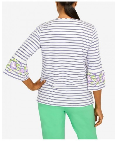 Women's Striped Bell Sleeve Top with Necklace X-Large Purple $23.82 Tops