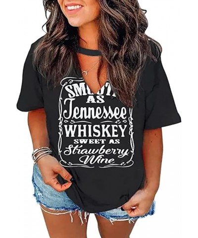 Plus Size Smooth As Tennessee Whiskey Shirt Women Ring Hole Sleeveless Sexy V-Neck Country Music Tank Top Tshirt C2 Black2 $7...