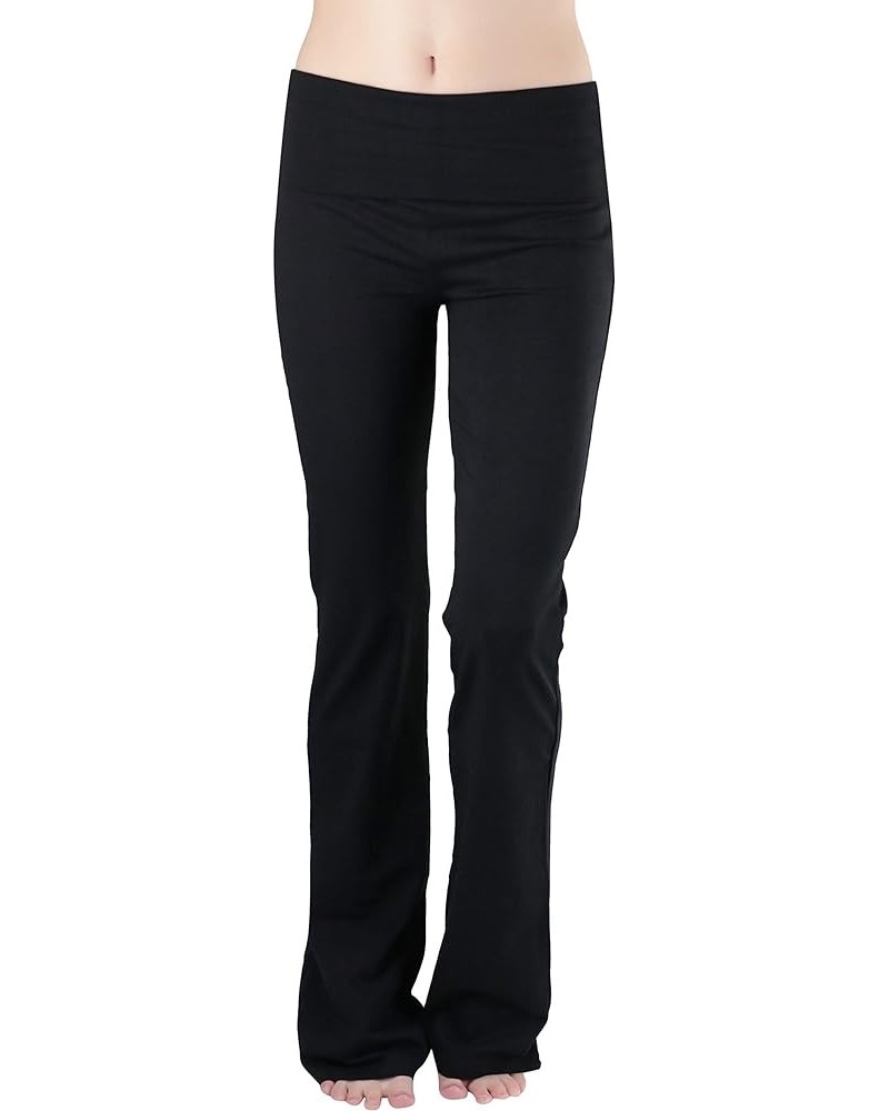 Women’s Premium Comfortable Cotton-Blend Fold Over Flared Yoga Pants Leggings Black $12.85 Pants