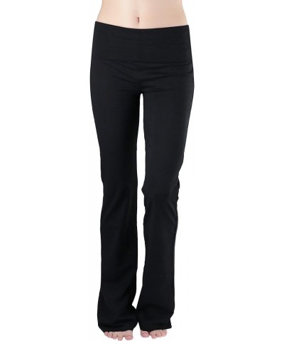 Women’s Premium Comfortable Cotton-Blend Fold Over Flared Yoga Pants Leggings Black $12.85 Pants