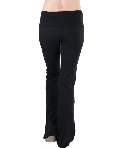 Women’s Premium Comfortable Cotton-Blend Fold Over Flared Yoga Pants Leggings Black $12.85 Pants