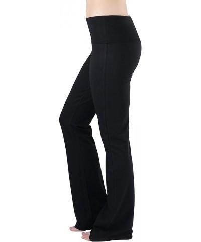 Women’s Premium Comfortable Cotton-Blend Fold Over Flared Yoga Pants Leggings Black $12.85 Pants