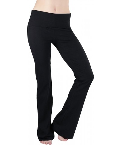 Women’s Premium Comfortable Cotton-Blend Fold Over Flared Yoga Pants Leggings Black $12.85 Pants