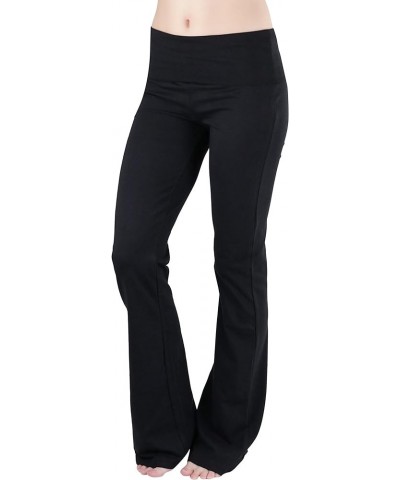 Women’s Premium Comfortable Cotton-Blend Fold Over Flared Yoga Pants Leggings Black $12.85 Pants