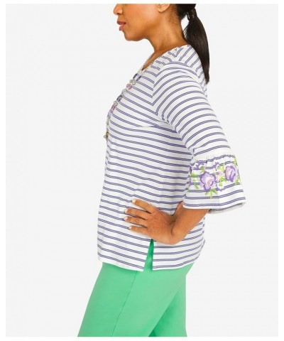 Women's Striped Bell Sleeve Top with Necklace X-Large Purple $23.82 Tops