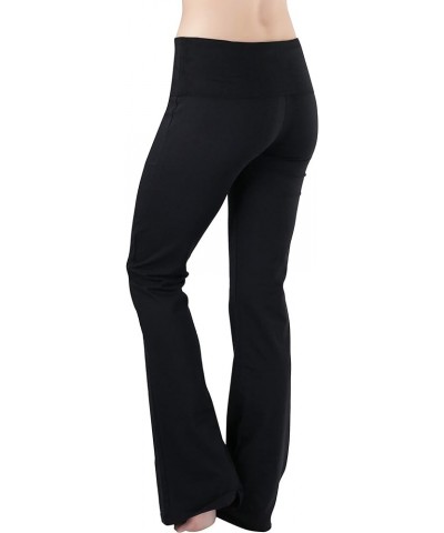 Women’s Premium Comfortable Cotton-Blend Fold Over Flared Yoga Pants Leggings Black $12.85 Pants