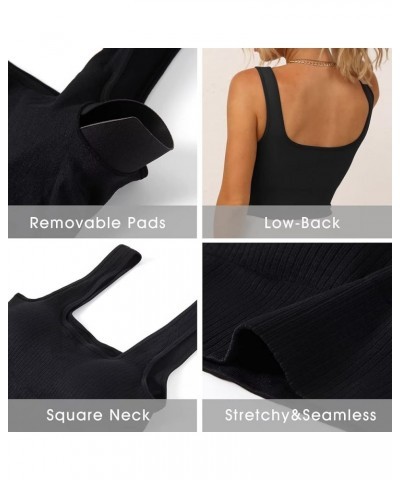 Women's Sports Bra Padded Workout Set Crop Tank Tops Bralette Ribbed Seamless Gym Longline Black+white+beige $13.56 Tanks