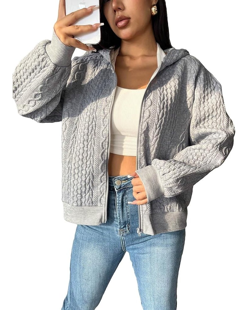 Women's Zip Up Cable Knit Solid Long Sleeve Raglan Hoodie Sweatshirt Jacket Grey $13.49 Hoodies & Sweatshirts