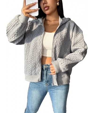 Women's Zip Up Cable Knit Solid Long Sleeve Raglan Hoodie Sweatshirt Jacket Grey $13.49 Hoodies & Sweatshirts