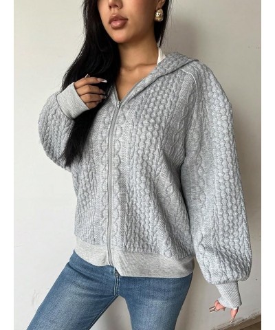 Women's Zip Up Cable Knit Solid Long Sleeve Raglan Hoodie Sweatshirt Jacket Grey $13.49 Hoodies & Sweatshirts