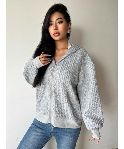 Women's Zip Up Cable Knit Solid Long Sleeve Raglan Hoodie Sweatshirt Jacket Grey $13.49 Hoodies & Sweatshirts