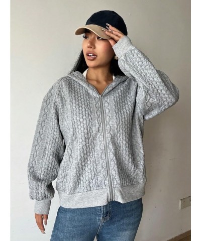 Women's Zip Up Cable Knit Solid Long Sleeve Raglan Hoodie Sweatshirt Jacket Grey $13.49 Hoodies & Sweatshirts