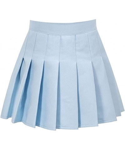 Women Girls high Waisted Pleated Skater Tennis School Skirt Uniform Skirts A-light Blue $10.75 Others