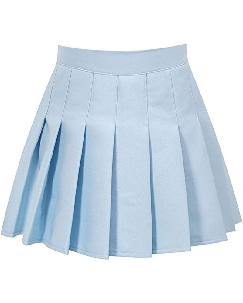 Women Girls high Waisted Pleated Skater Tennis School Skirt Uniform Skirts A-light Blue $10.75 Others