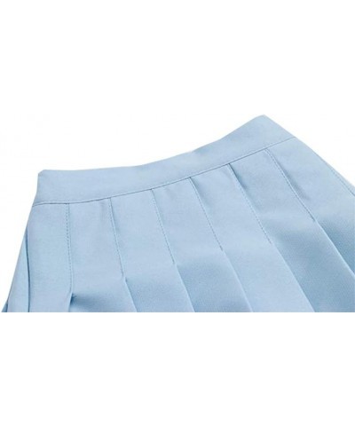 Women Girls high Waisted Pleated Skater Tennis School Skirt Uniform Skirts A-light Blue $10.75 Others