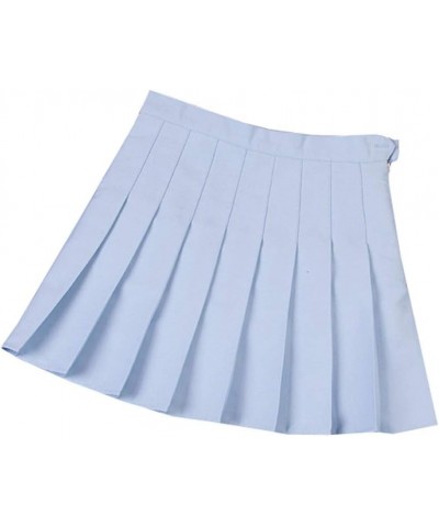 Women Girls high Waisted Pleated Skater Tennis School Skirt Uniform Skirts A-light Blue $10.75 Others