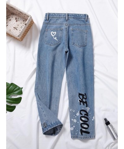 Girl's Butterfly Print Elastic Waist Wide Leg Ripped Jeans Denim Pants Light Wash Floral $20.64 Jeans